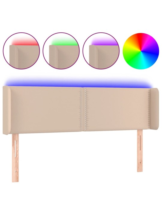 Čelo postele s LED cappuccino 147 x 16 x 78/88 cm umělá kůže