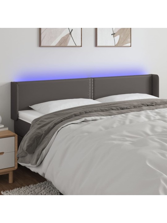 Čelo postele s LED šedé 163 x 16 x 78/88 cm umělá kůže