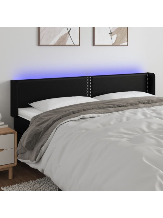 Čelo postele s LED černé 183 x 16 x 78/88 cm umělá kůže