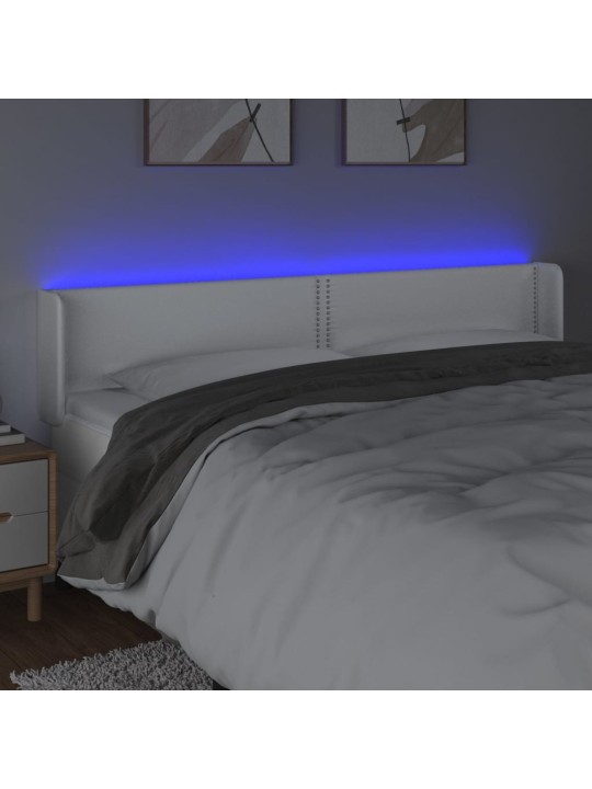 Čelo postele s LED bílé 183 x 16 x 78/88 cm umělá kůže