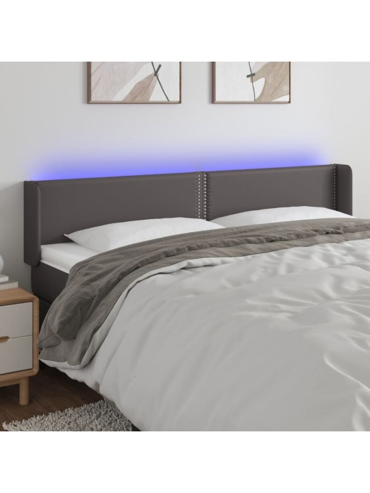 Čelo postele s LED šedé 183 x 16 x 78/88 cm umělá kůže