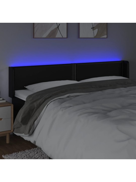 Čelo postele s LED černé 203 x 16 x 78/88 cm umělá kůže