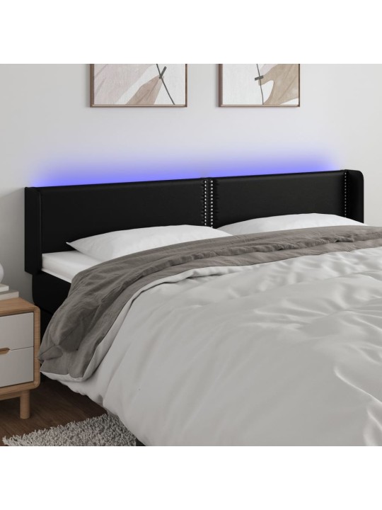 Čelo postele s LED černé 203 x 16 x 78/88 cm umělá kůže