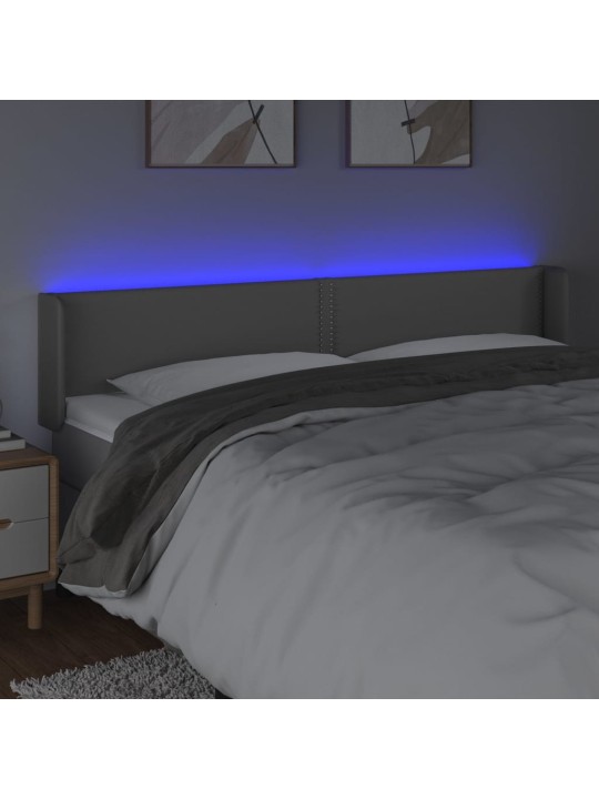Čelo postele s LED šedé 203 x 16 x 78/88 cm umělá kůže