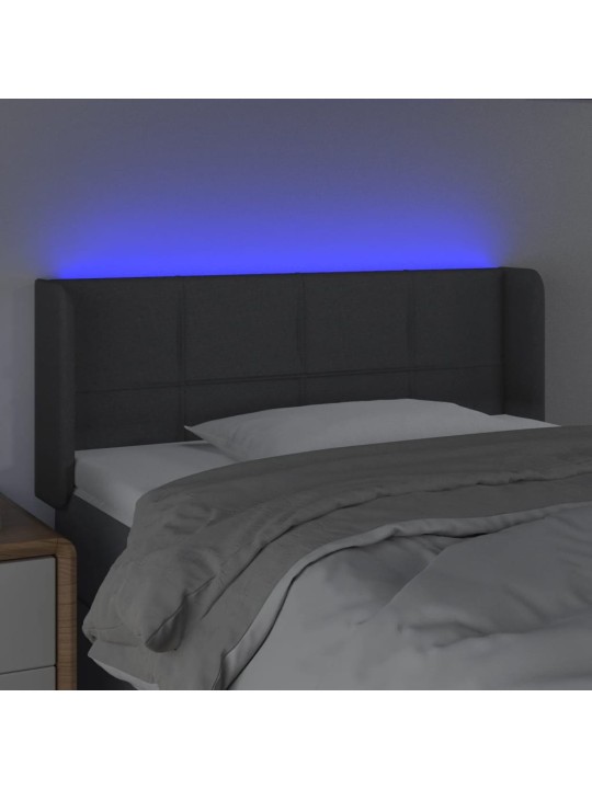 Čelo postele s LED tmavě šedé 83 x 16 x 78/88 cm textil