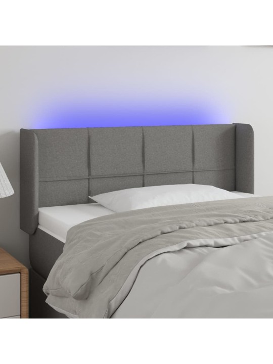Čelo postele s LED tmavě šedé 83 x 16 x 78/88 cm textil