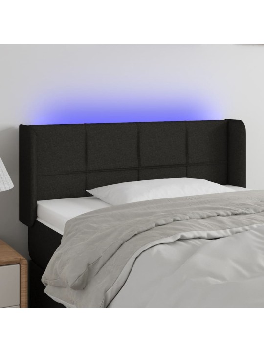 Čelo postele s LED černé 83 x 16 x 78/88 cm textil