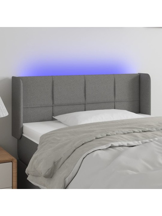 Čelo postele s LED tmavě šedé 93 x 16 x 78/88 cm textil