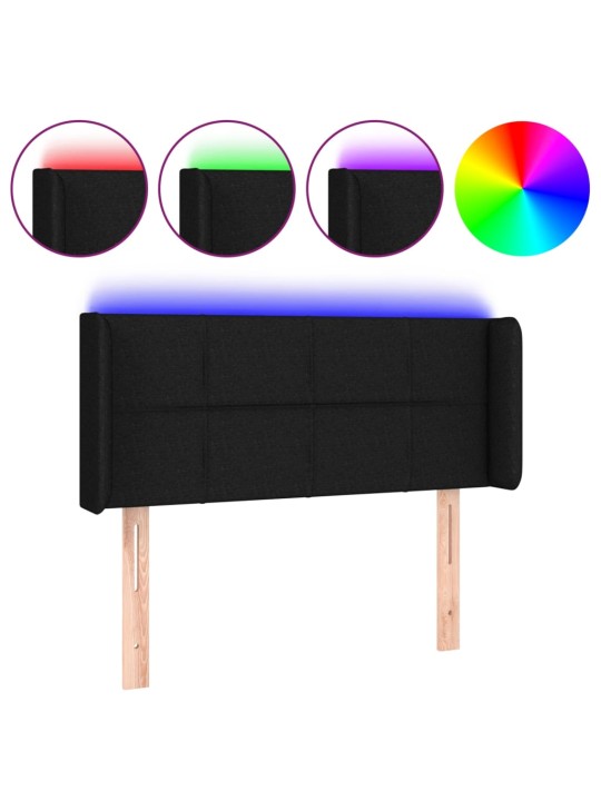Čelo postele s LED černé 103 x 16 x 78/88 cm textil