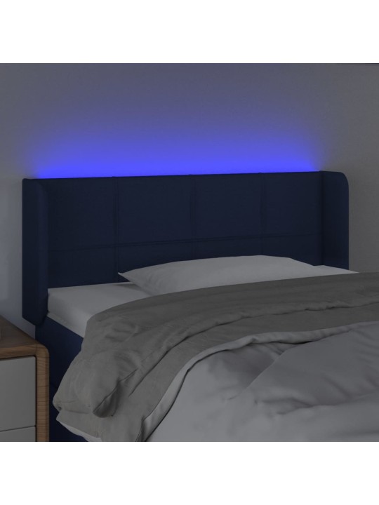 Čelo postele s LED modré 103 x 16 x 78/88 cm textil