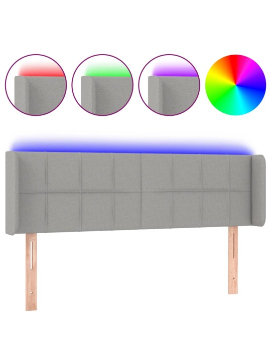Čelo postele s LED světle šedé 147 x 16 x 78/88 cm textil