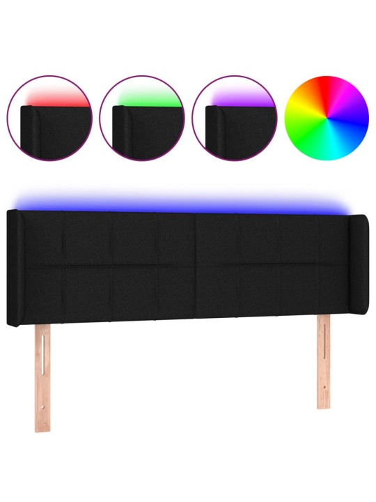 Čelo postele s LED černé 147 x 16 x 78/88 cm textil