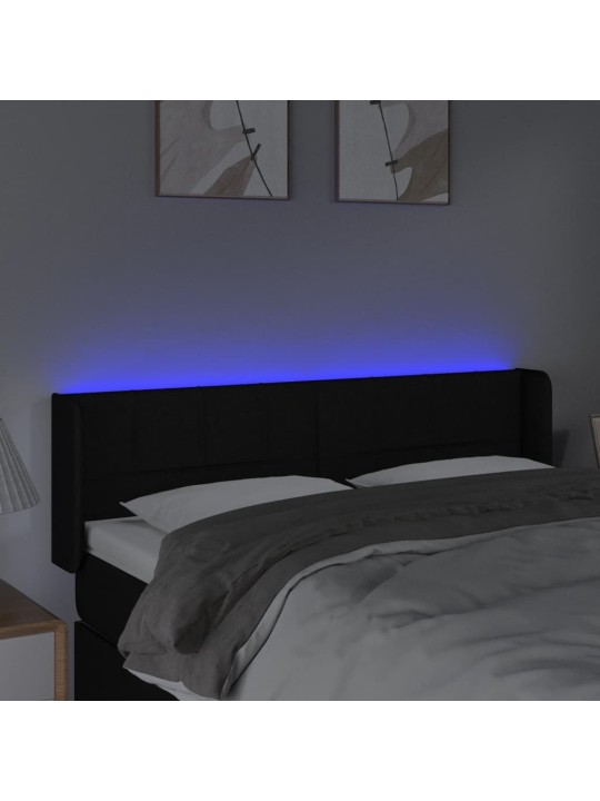 Čelo postele s LED černé 147 x 16 x 78/88 cm textil