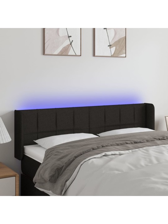 Čelo postele s LED černé 147 x 16 x 78/88 cm textil