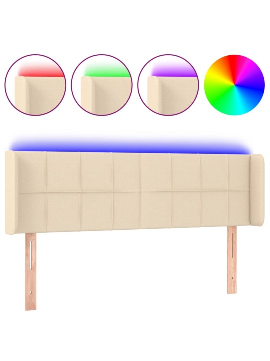 Čelo postele s LED krémové 147 x 16 x 78/88 cm textil