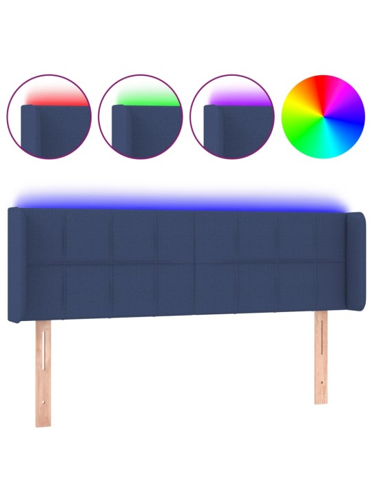 Čelo postele s LED modré 147 x 16 x 78/88 cm textil