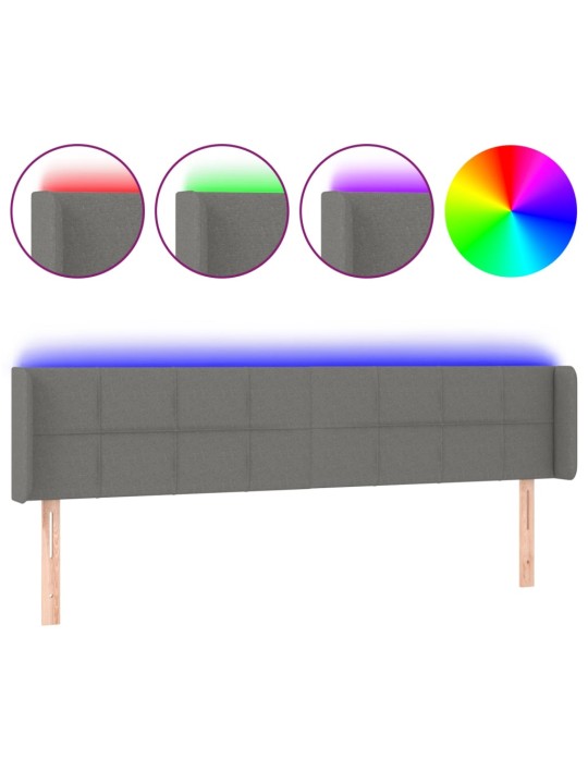 Čelo postele s LED tmavě šedé 163 x 16 x 78/88 cm textil