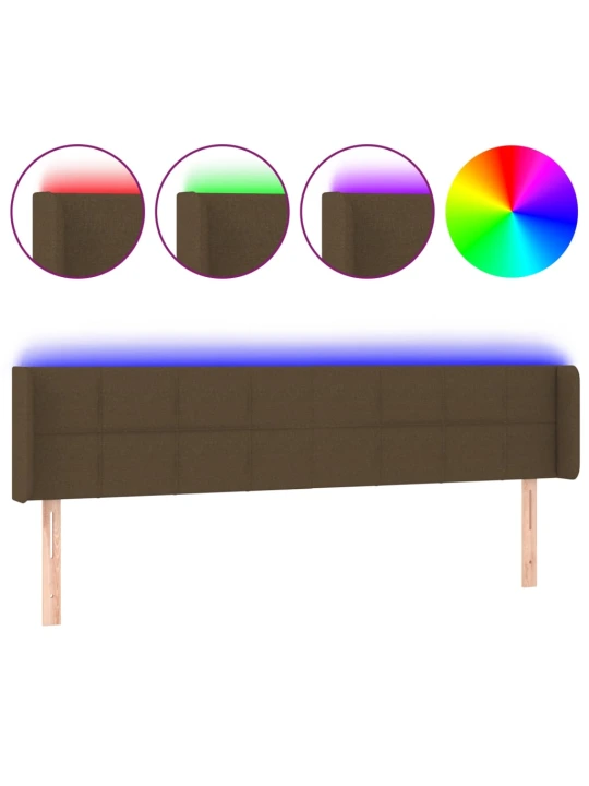 Čelo postele s led tmavě hnědé 163 x 16 x 78/88 cm textil