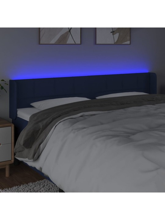 Čelo postele s LED modré 163 x 16 x 78/88 cm textil