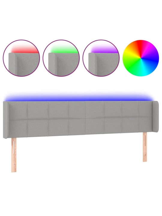 Čelo postele s LED světle šedé 183 x 16 x 78/88 cm textil