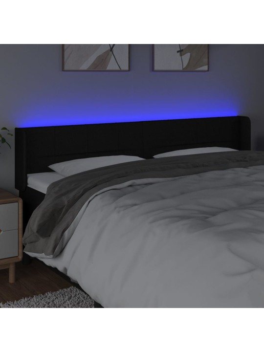 Čelo postele s LED černé 183 x 16 x 78/88 cm textil