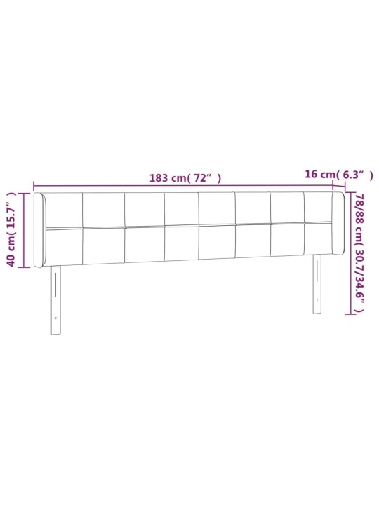 Čelo postele s LED černé 183 x 16 x 78/88 cm textil