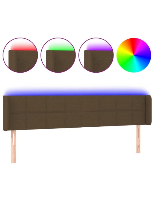Čelo postele s LED tmavě hnědé 183 x 16 x 78/88 cm textil