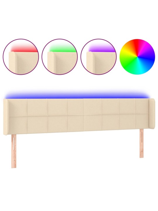 Čelo postele s LED krémové 183 x 16 x 78/88 cm textil