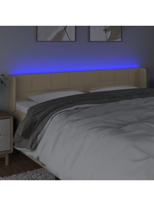 Čelo postele s LED krémové 183 x 16 x 78/88 cm textil