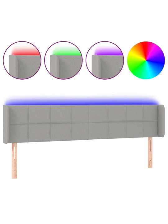 Čelo postele s LED světle šedé 203 x 16 x 78/88 cm textil