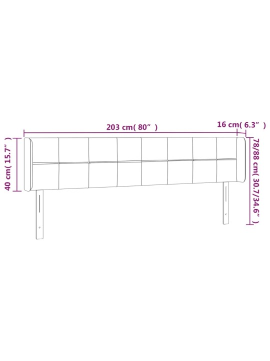 Čelo postele s LED krémové 203 x 16 x 78/88 cm textil