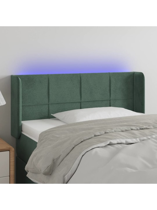 Čelo postele s LED tmavě zelené 83 x 16 x 78/88 cm samet
