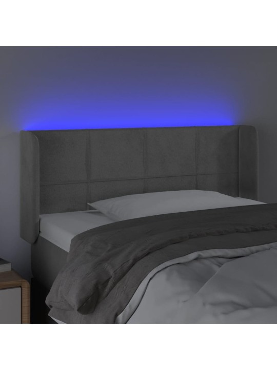 Čelo postele s LED světle šedé 93 x 16 x 78/88 cm samet