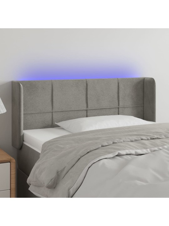 Čelo postele s LED světle šedé 93 x 16 x 78/88 cm samet