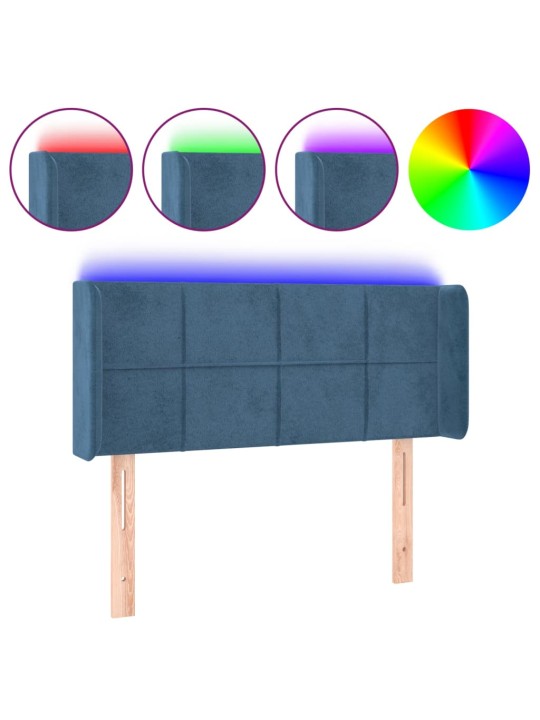 Čelo postele s led modré 93 x 16 x 78/88 cm samet