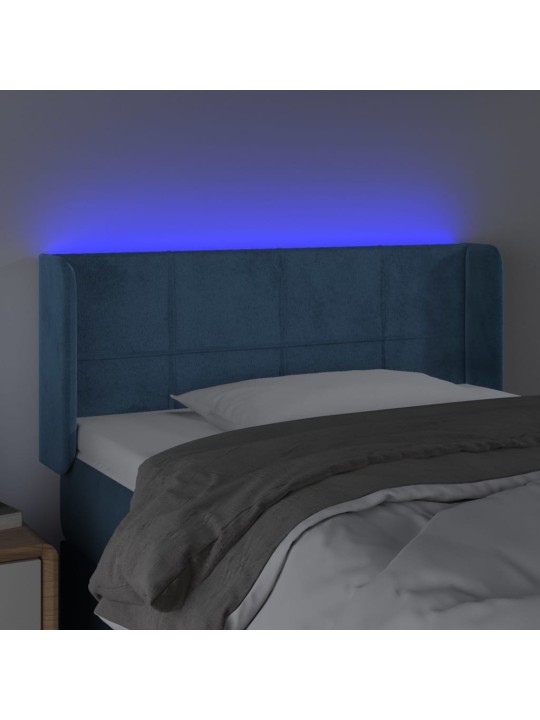 Čelo postele s led modré 93 x 16 x 78/88 cm samet