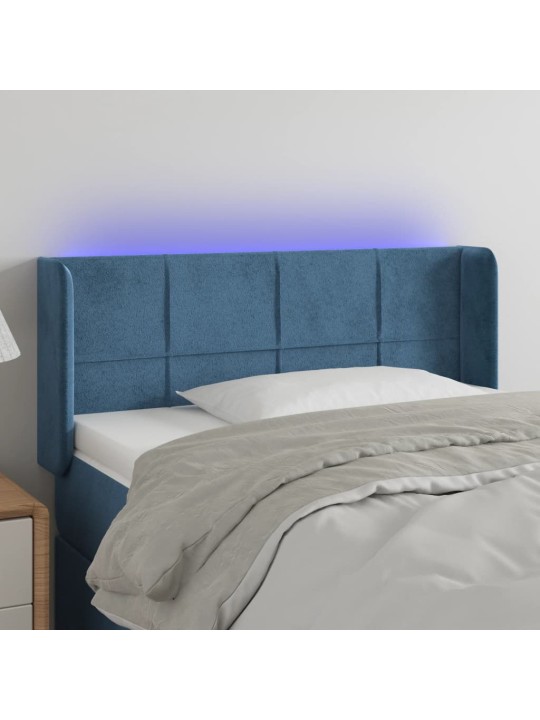 Čelo postele s led modré 93 x 16 x 78/88 cm samet
