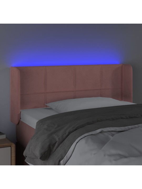 Čelo postele s led růžové 93 x 16 x 78/88 cm samet
