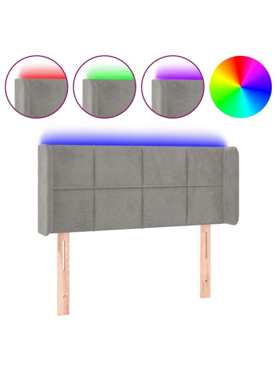Čelo postele s LED světle šedé 103 x 16 x 78/88 cm samet