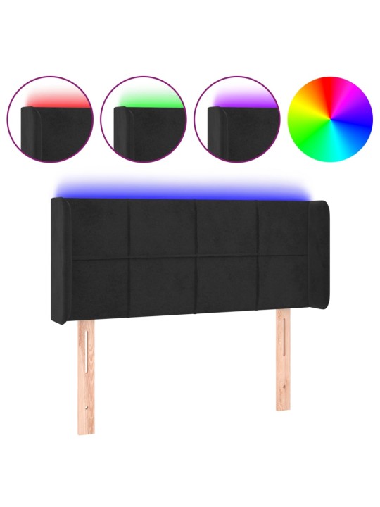 Čelo postele s LED černé 103 x 16 x 78/88 cm samet