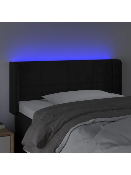 Čelo postele s LED černé 103 x 16 x 78/88 cm samet