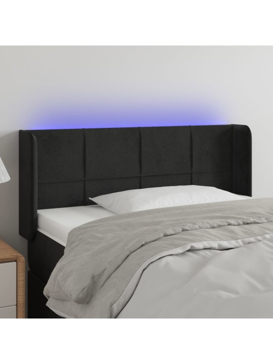 Čelo postele s LED černé 103 x 16 x 78/88 cm samet