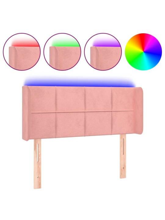 Čelo postele s LED růžové 103 x 16 x 78/88 cm samet