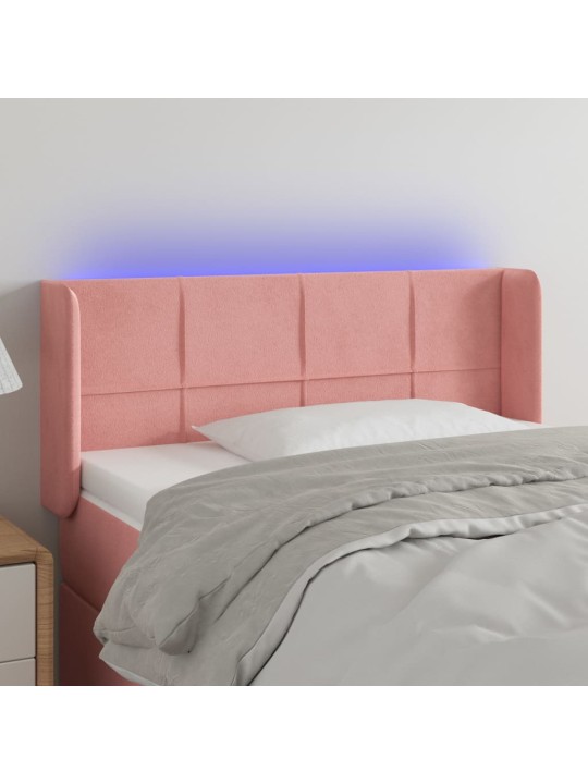Čelo postele s LED růžové 103 x 16 x 78/88 cm samet