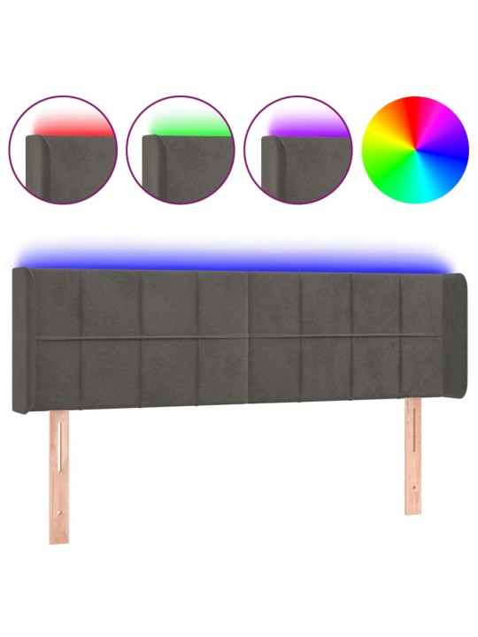 Čelo postele s LED tmavě šedé 147 x 16 x 78/88 cm samet