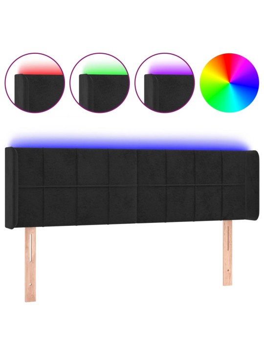 Čelo postele s LED černé 147 x 16 x 78/88 cm samet