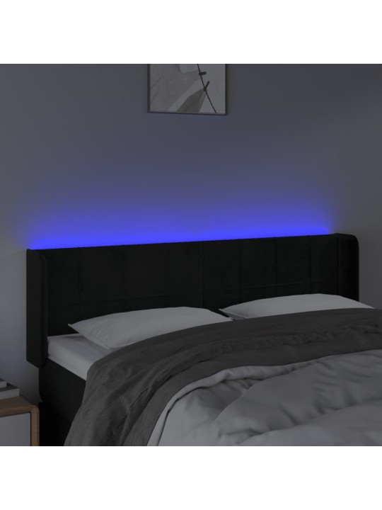 Čelo postele s LED černé 147 x 16 x 78/88 cm samet