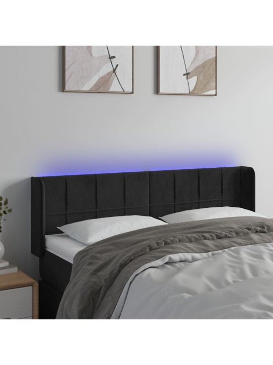 Čelo postele s LED černé 147 x 16 x 78/88 cm samet