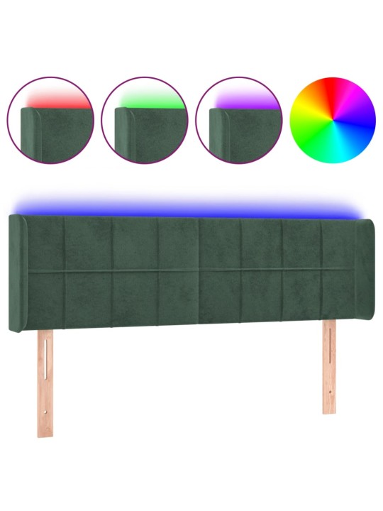 Čelo postele s led tmavě zelené 147 x 16 x 78/88 cm samet