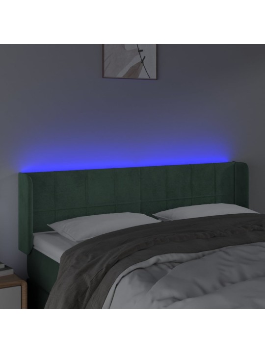 Čelo postele s led tmavě zelené 147 x 16 x 78/88 cm samet